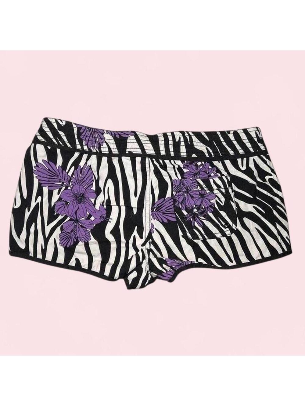 H&M Black and White Zebra Print Mini Shorts Purple Lace Tie - Picture 4 of 4
